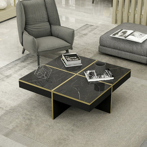 Mesa de centro Fjerritslev 35x90x90 cm efecto mármol negro [en.casa]