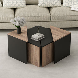 Conjunto de mesa de centro Frederikshavn 4 piezas, aspecto roble / negro [en.casa]