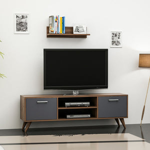 Mesa de televisión con estantería de pared Haderslev en aspecto nogal / antracita [en.casa]