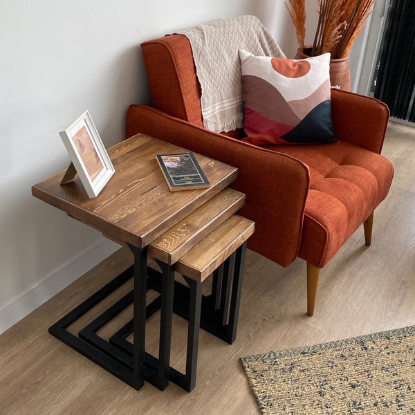 Mesa de comedor Rørvig en juego de 3 piezas de madera de pino, teñida [en.casa]