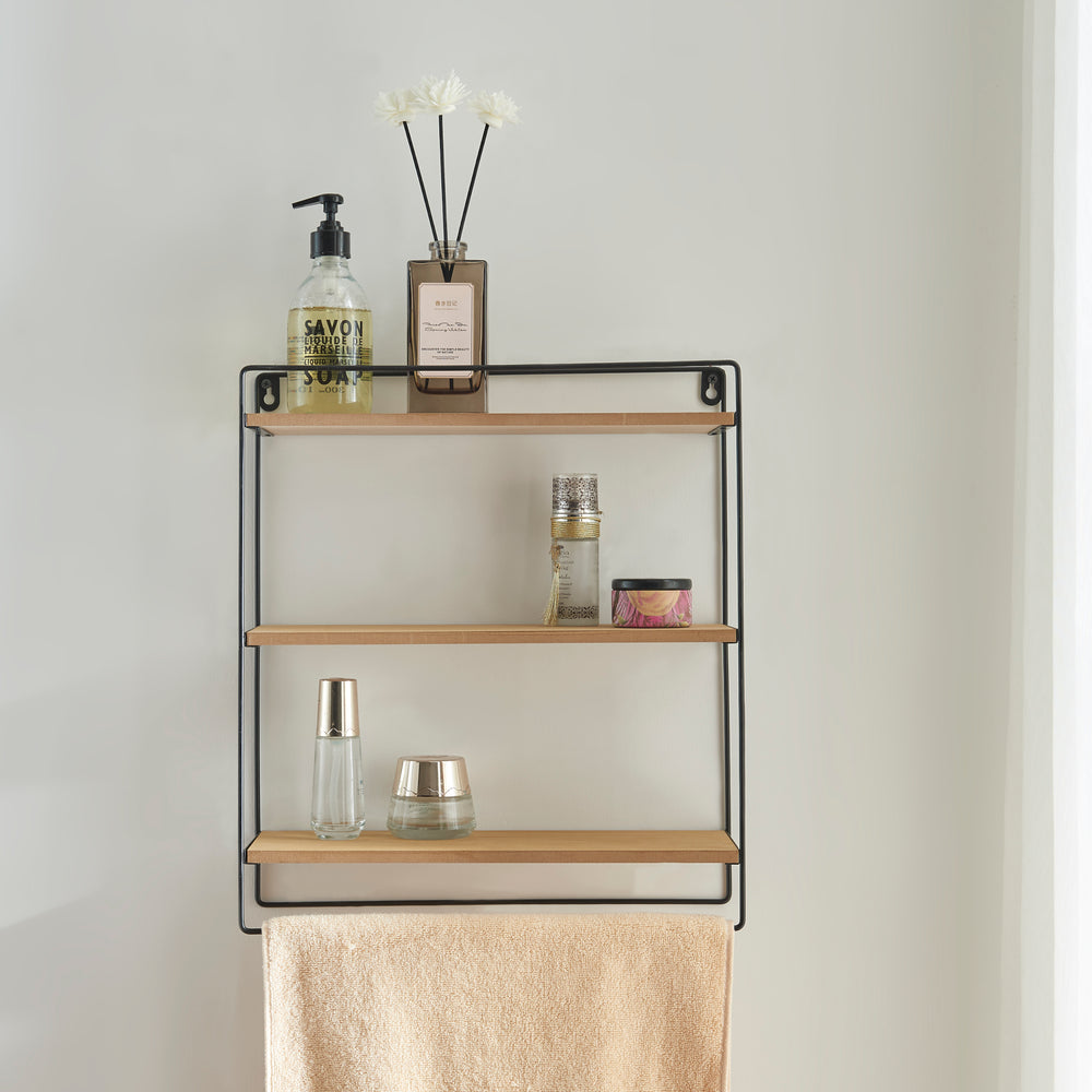 Estante de pared Skovbo con 3 estantes Negro/Madera [en.casa] - premiumXL