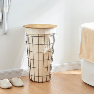 Cesto de ropa Skive con bolsa para ropa 40 L Metal Negro [en.casa]