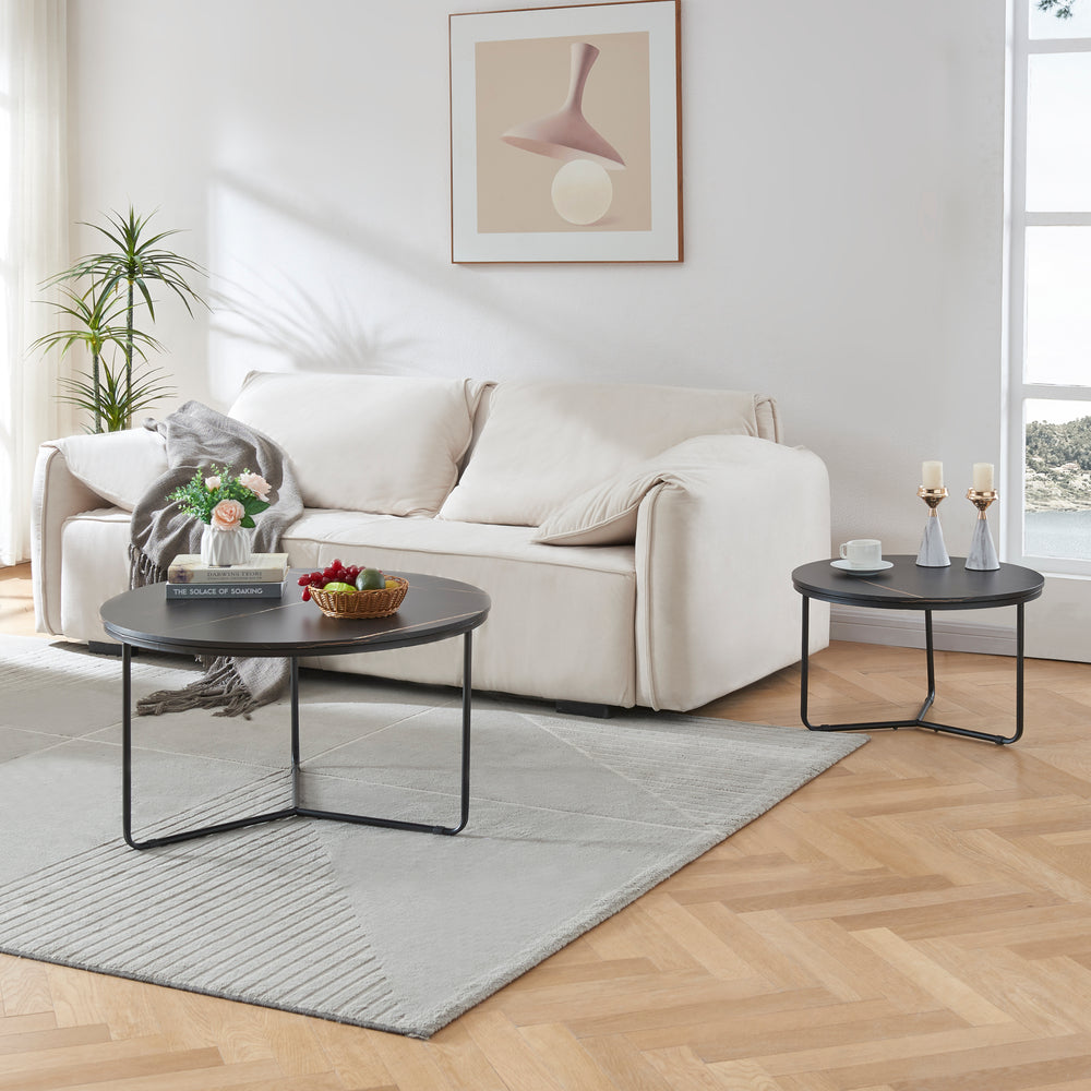 Mesa auxiliar Poxdorf 2 piezas - efecto mármol, negro [en.casa] - premiumXL