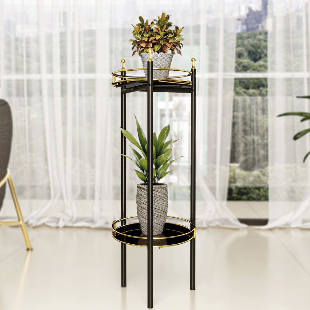 Soporte para plantas Oulainen 79x28x28cm Negro/Oro [en.casa] - premiumXL