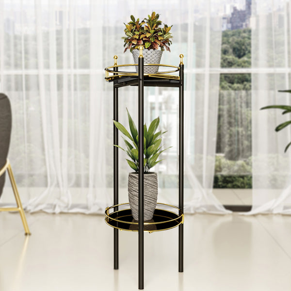 Soporte para flores Oulainen 79x28x28cm Negro/Oro [en.casa]
