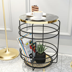 Mesa de cesta Padasjoki aspecto mármol, negro [en.casa]