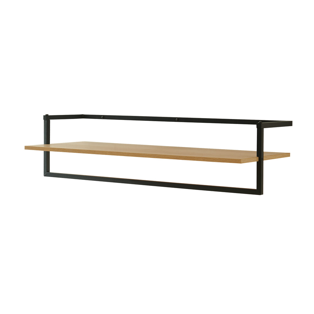 Perchero mural Evje con estante acero 80x30x20cm - Efecto Madera/Negro [en.casa]