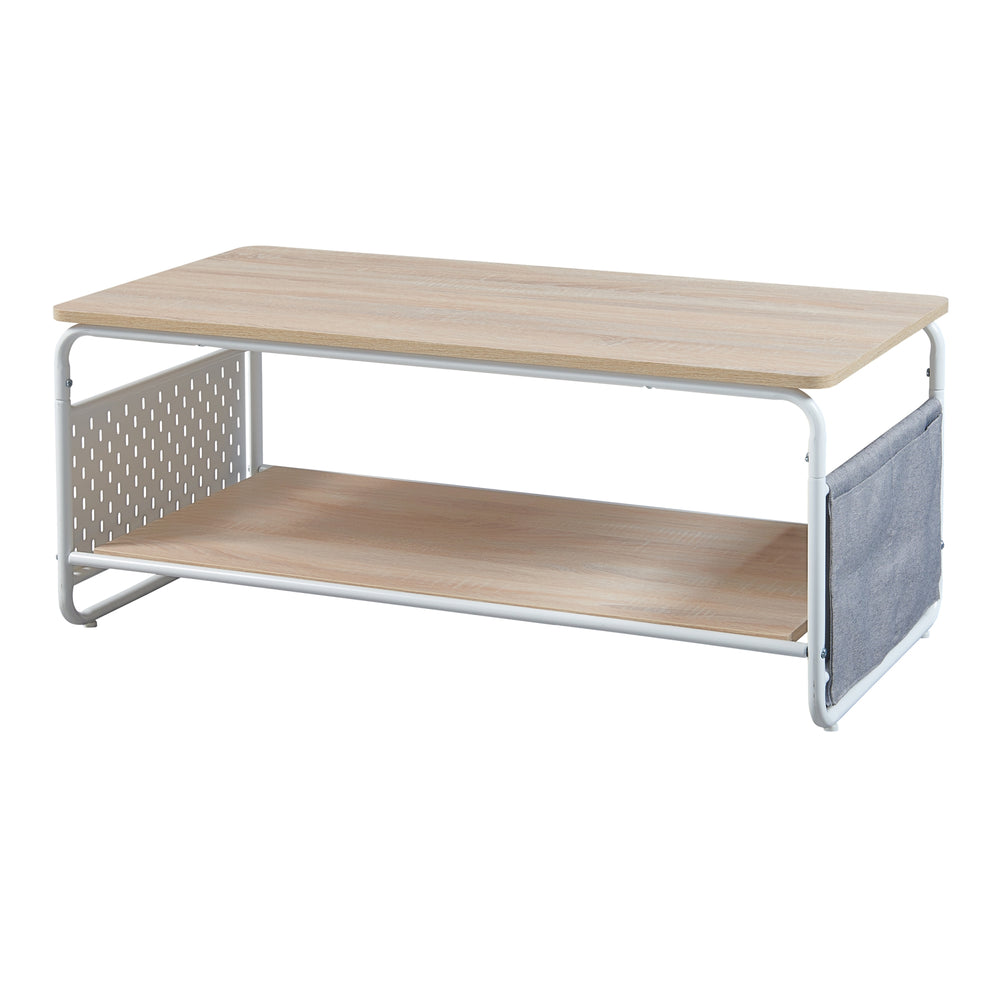 Mesa de centro Dyrøy 100x50x43cm Blanco/Roble [en.casa] - premiumXL