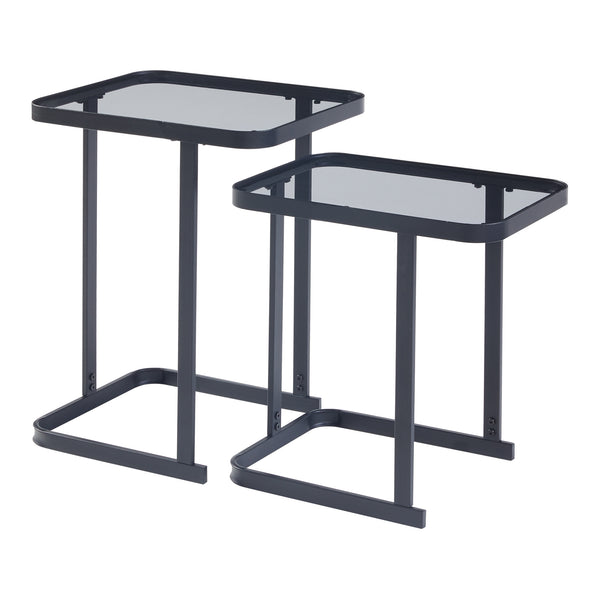 Mesa de comedor Laxå juego de 2 piezas vidrio y metal negro [en.casa]