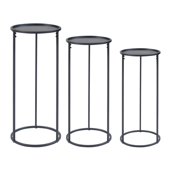 Soporte para plantas Nesodden juego de 3 piezas metal negro [en.casa]
