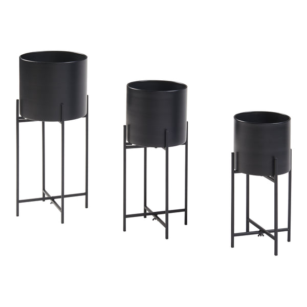 Soporte para plantas Orsa juego de 3 piezas metal negro [en.casa]