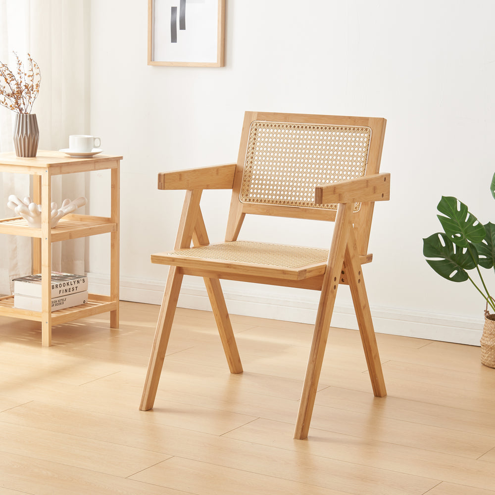 Silla de comedor Asikkala 79x50x50cm bambú/efecto ratán [en.casa] - premiumXL