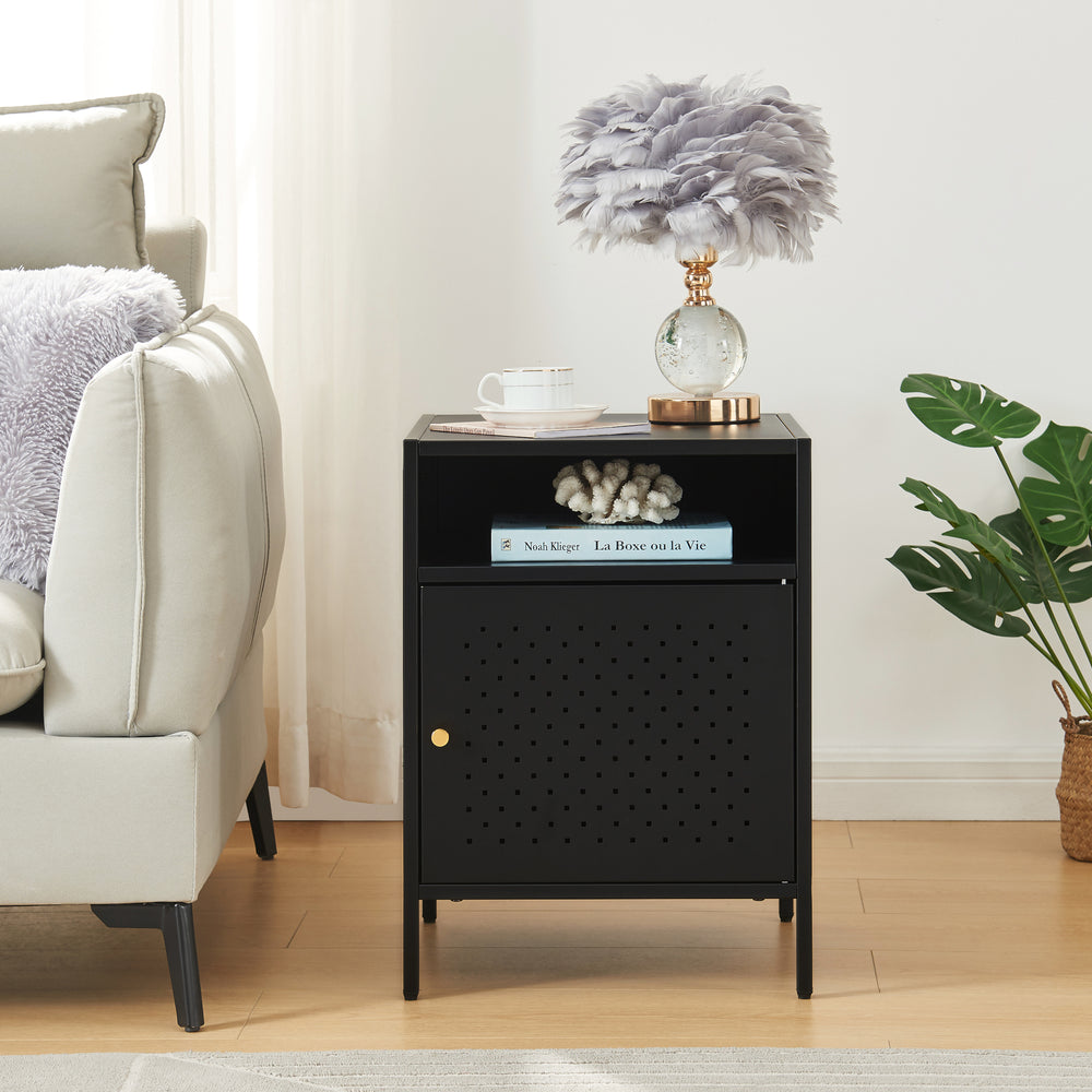 Mesita de noche Janakkala 55x40x40 cm acero negro [en.casa] - premiumXL