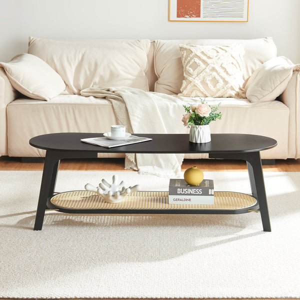 Mesa de centro Taivalkoski 120x43x40 cm Negro/Aspecto ratán [en.casa]