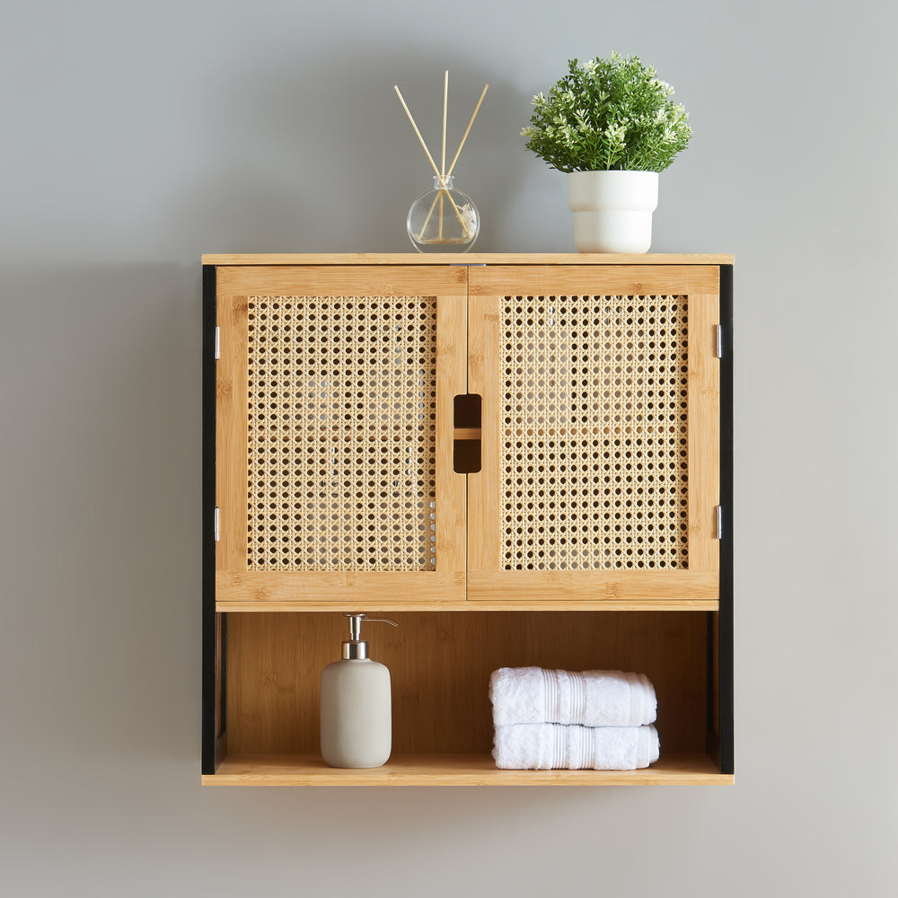 Armario colgante Bad Tervola 60x60x20 cm Negro/Bambú [en.casa]