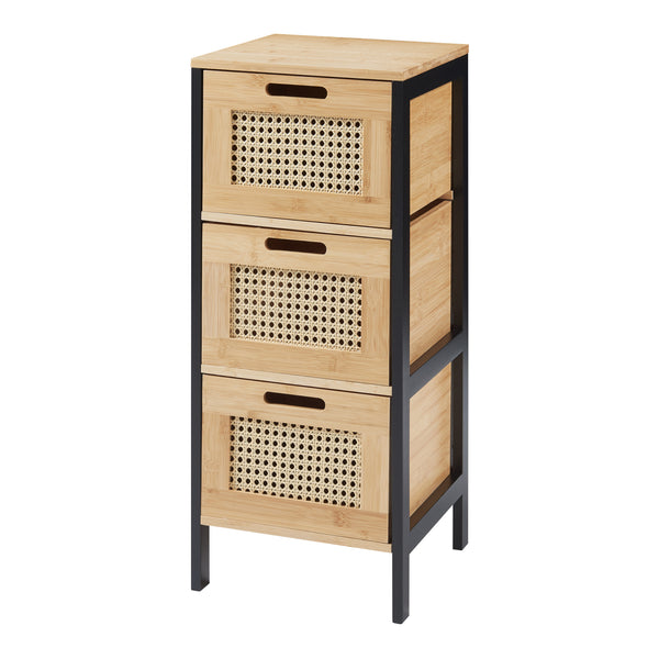 Cómoda de baño Tervola con 3 cajones Negro/Bambú [en.casa]