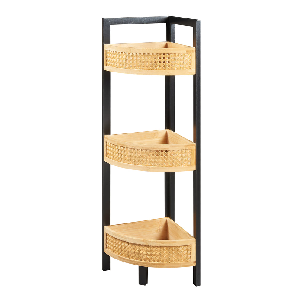 Estantería de esquina Tervola 80x23x23 cm negro/bambú [en.casa] - premiumXL