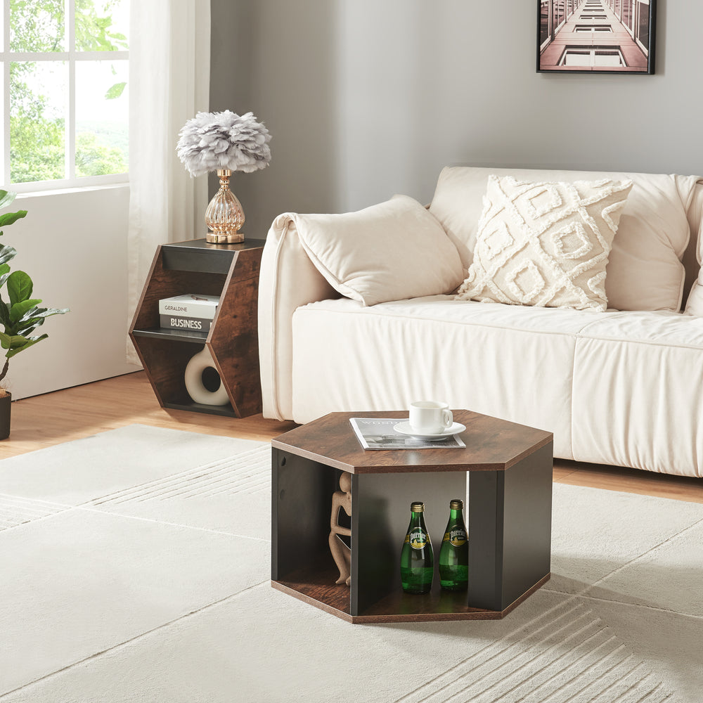 Juego de mesas de centro Molde 2 piezas negro/efecto nogal [en.casa] - premiumXL