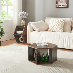 Conjunto de mesa de centro Molde de 2 piezas Negro/Aspecto nogal [en.casa]