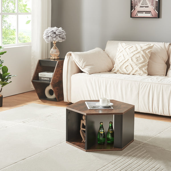 Conjunto de mesa de centro Molde de 2 piezas Negro/Aspecto nogal [en.casa]