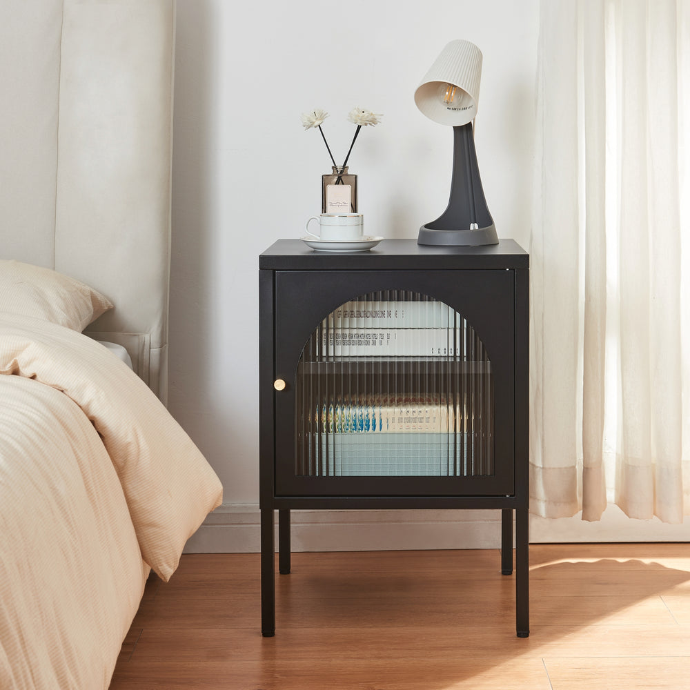 Mesita de noche Karlskrona 60x42,5x40 cm negro, mate [en.casa] - premiumXL