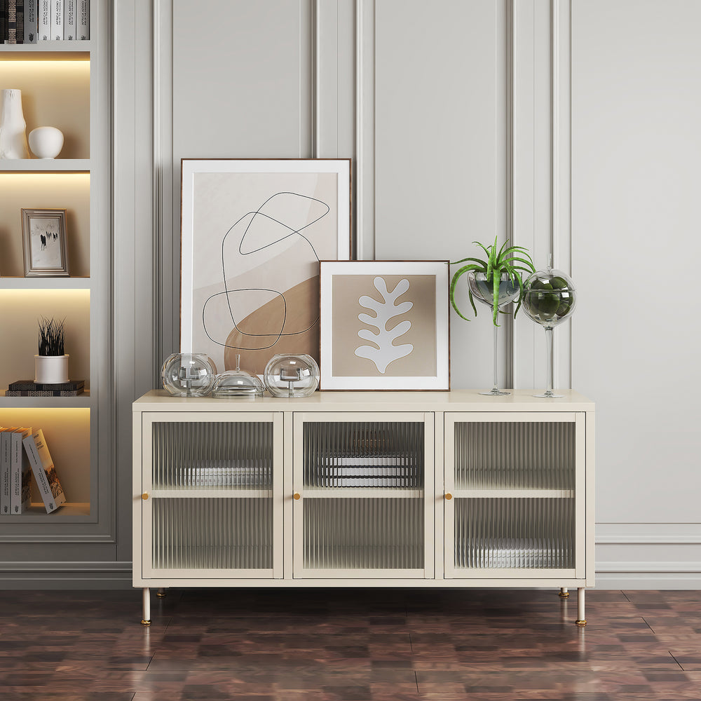 Mueble de TV Lindau acero 120x40x59 cm crema [en.casa] - premiumXL