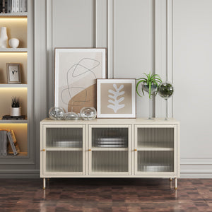 Mueble de TV Lindau Acero 120x40x59 cm Blanco crema [en.casa]
