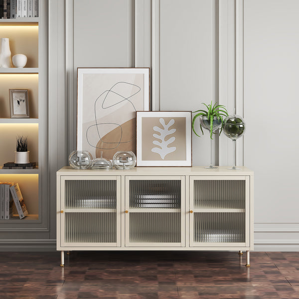 Mueble de TV Lindau Acero 120x40x59 cm Blanco crema [en.casa]