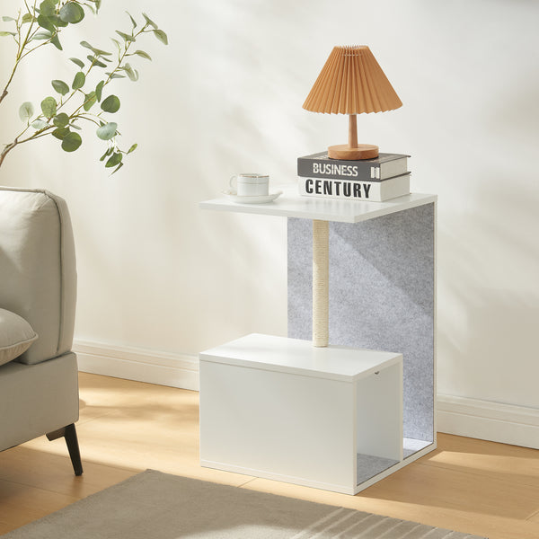 Mesa auxiliar con poste rascador Masfjorden Blanco [en.casa]