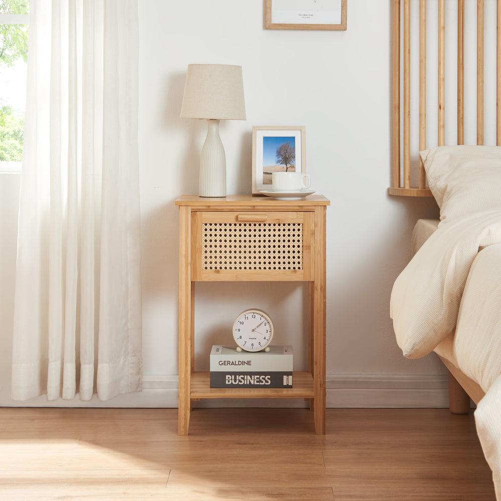 Mesita de noche Leirfjord 60x40x35 cm bambú natural [en.casa] - premiumXL