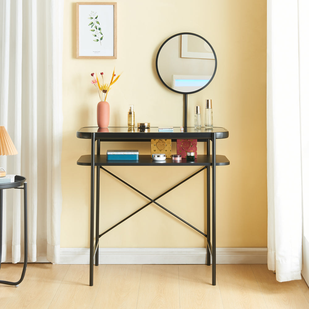 Tocador Hjelmeland con espejo 129x80x44 cm negro [en.casa] - premiumXL