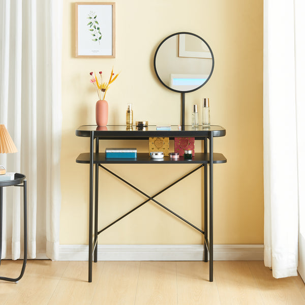 Tocador Hjelmeland con espejo 129x80x44 cm Negro [en.casa]