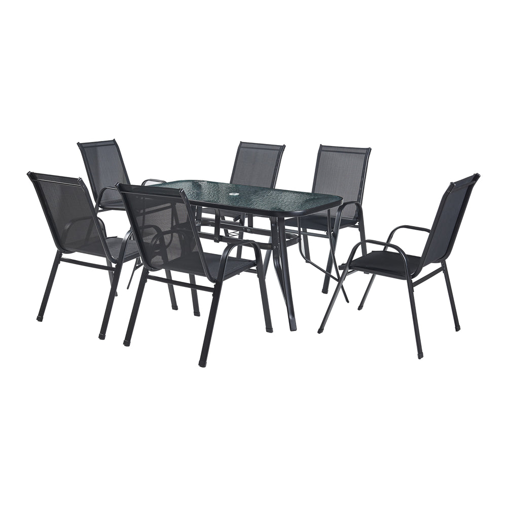 Conjunto de muebles de jardín Aradeo de 7 piezas en negro [casa.pro]