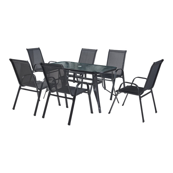 Conjunto de muebles de jardín Aradeo de 7 piezas en negro [casa.pro]
