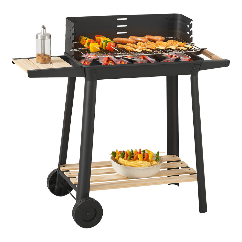 Carro de barbacoa Ari 78x86x30cm Negro/Madera [casa.pro]