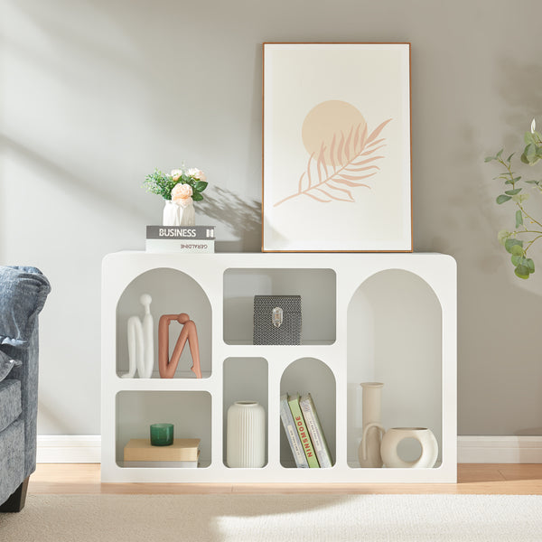 Aparador Vågå con compartimentos abiertos 110x30x70 cm Blanco [en.casa]