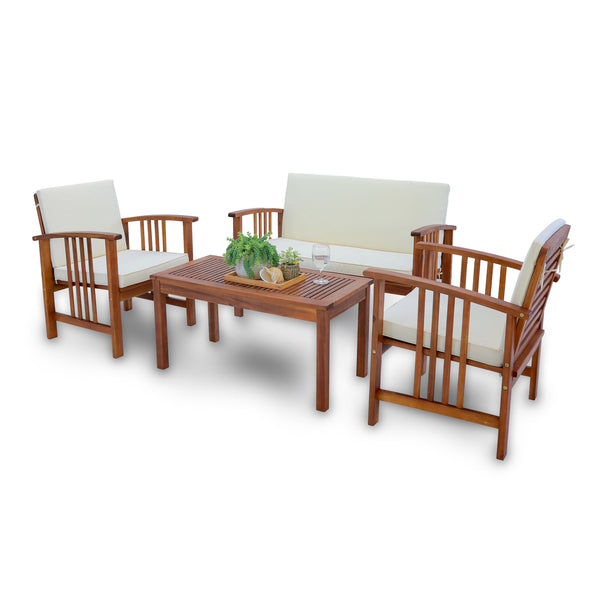 Conjunto de muebles de jardín Brissogne de 4 piezas, madera de acacia con certificación FSC® [en.casa]