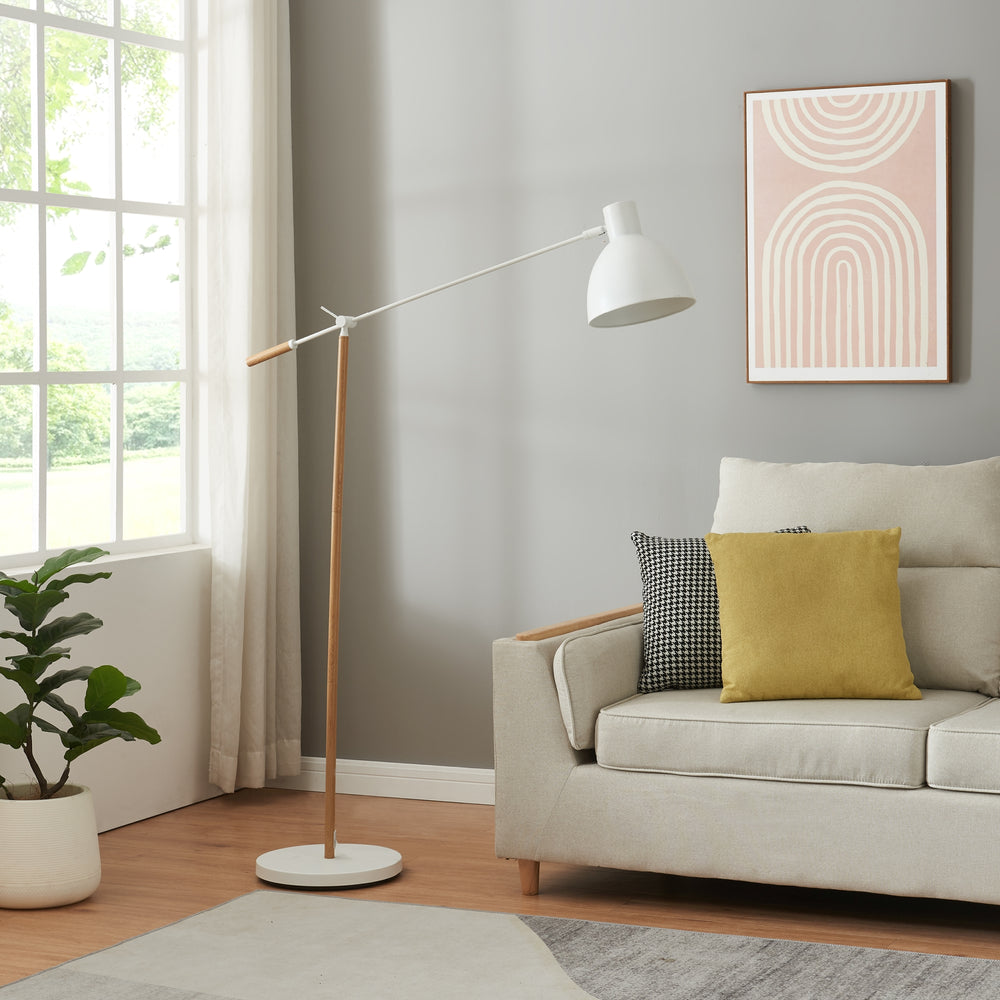 Lámpara de pie Banchory metal 163 cm efecto madera/blanco [lux.pro] - premiumXL