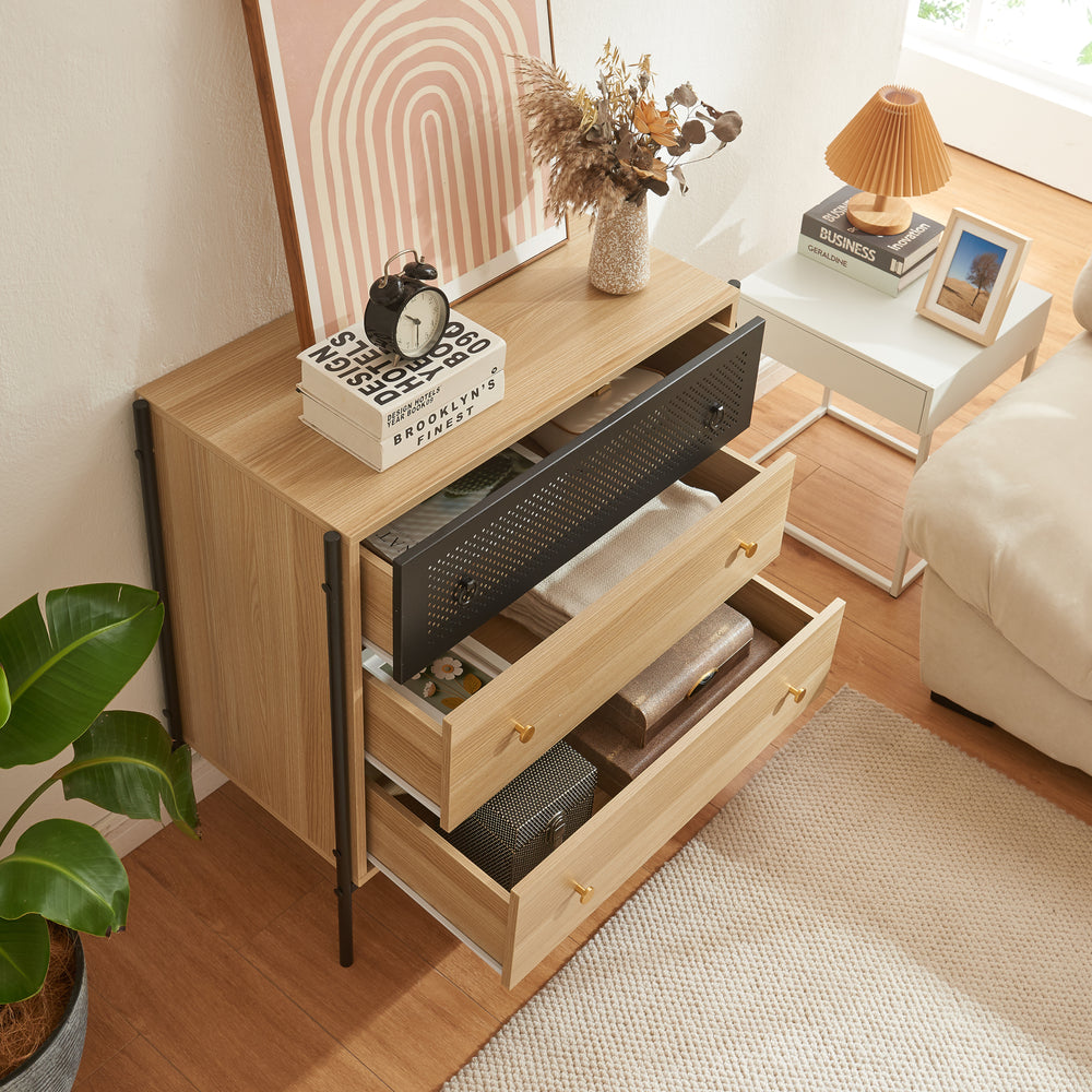 Cómoda Tysnes con 3 cajones 80x80x40 cm roble/negro [en.casa] - premiumXL