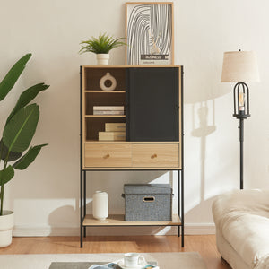 Armario auxiliar Tysnes 140x80x40 cm Negro/Roble [en.casa]