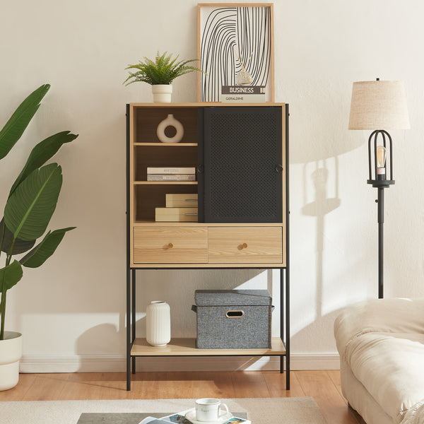 Armario auxiliar Tysnes 140x80x40 cm Negro/Roble [en.casa]