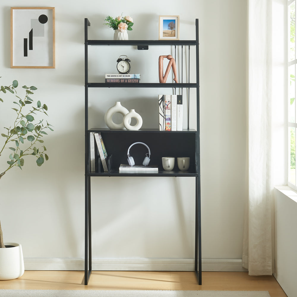 Escritorio Storfjord con estantería de escalera 184x80x40cm negro [en.casa] - premiumXL