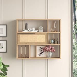 Estantería de pared Kvænangen 90x22x81cm Roble/Aspecto ratán [en.casa]