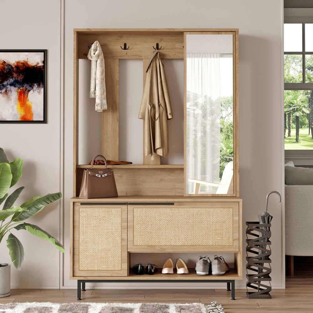 Guardarropa compacto Kvænangen 78x112x36 cm aspecto roble/ratán [en.casa] - premiumXL