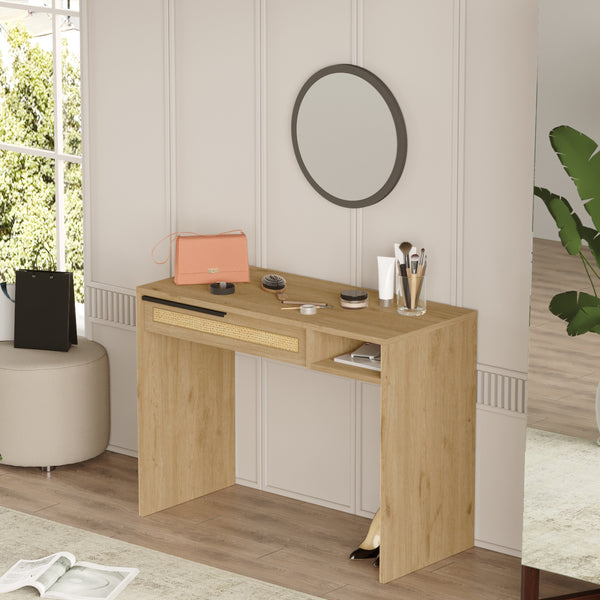 Tocador Kvænangen 100x45x75 cm Roble/Aspecto ratán [en.casa]