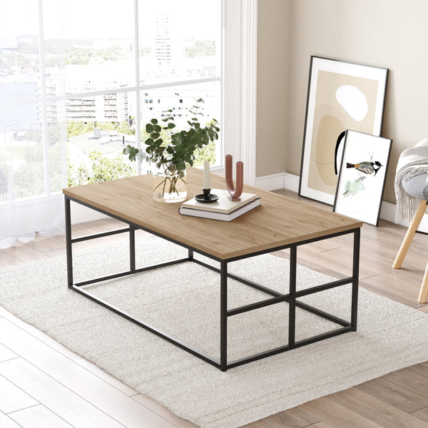 Mesa de centro Velendi 100x60x40 cm aspecto roble/negro [en.casa]