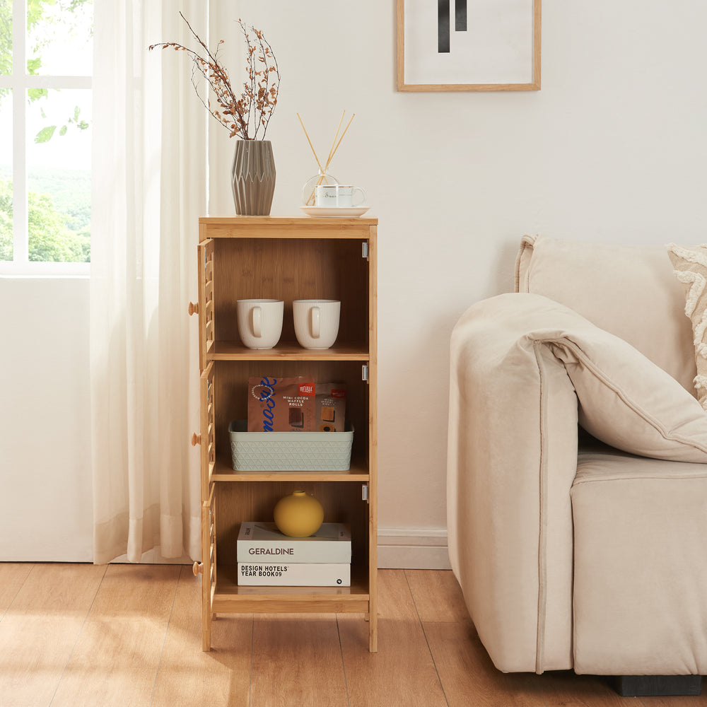 Armario auxiliar con 3 puertas Ypäjä 82x33x27 cm bambú [en.casa] - premiumXL