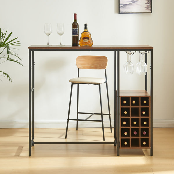 Mesa de bar Trøndelag 120x40x105 cm con estante para vino para 15 botellas [en.casa]