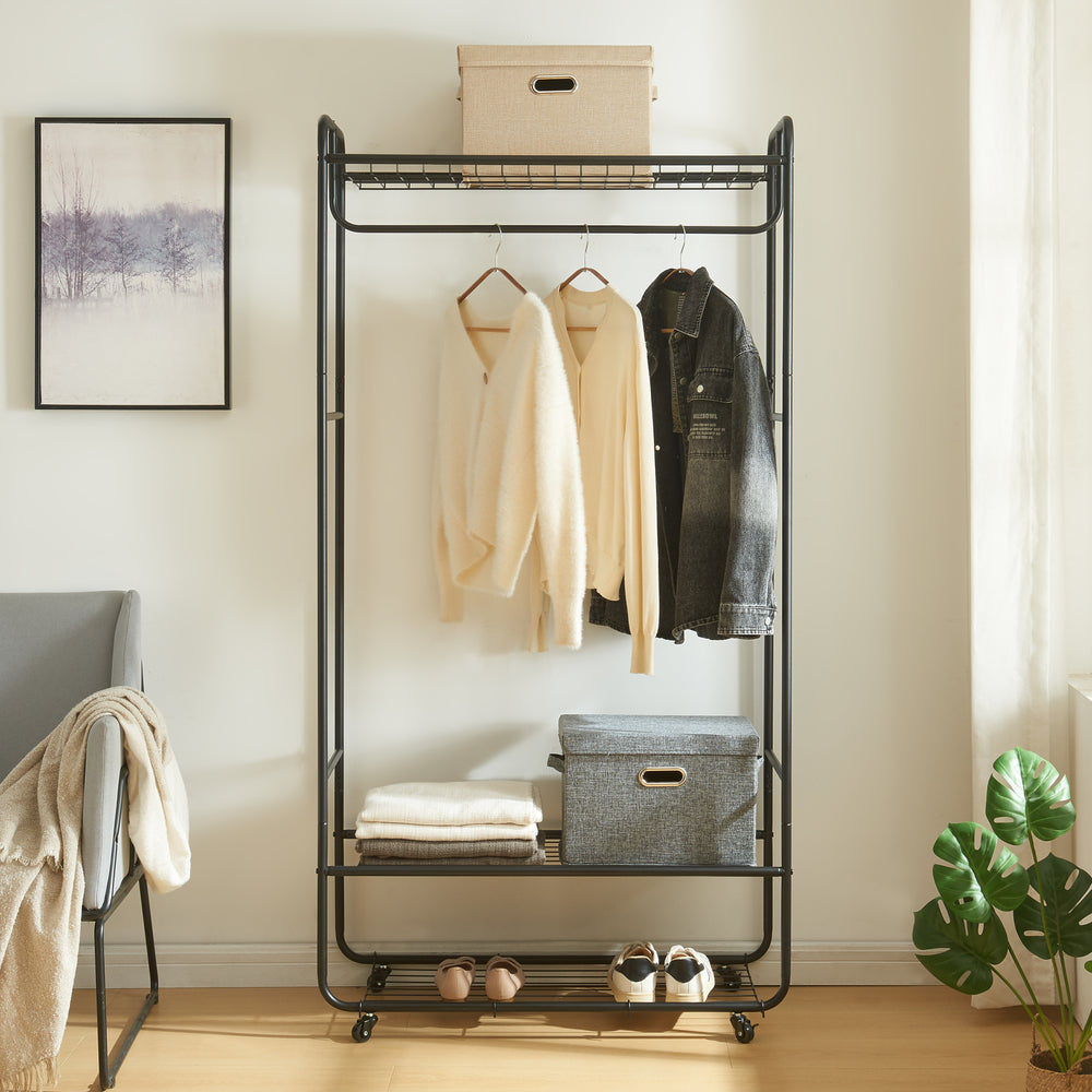 Perchero con ruedas Vestvågøy 176x90x40 cm negro [en.casa] - premiumXL