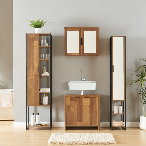 Conjunto de muebles de baño Namsskogan de 4 piezas. Aspecto nogal [en.casa]